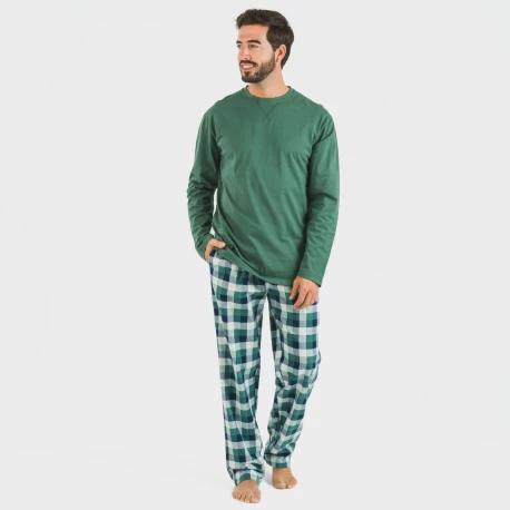 Pijama hombre franela Cuadro Ferni verde
