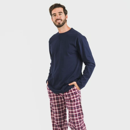 Pijama hombre franela Cuadro Sergio azul marino