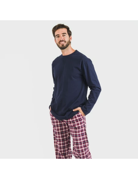 Pijama hombre franela Cuadro Sergio azul marino