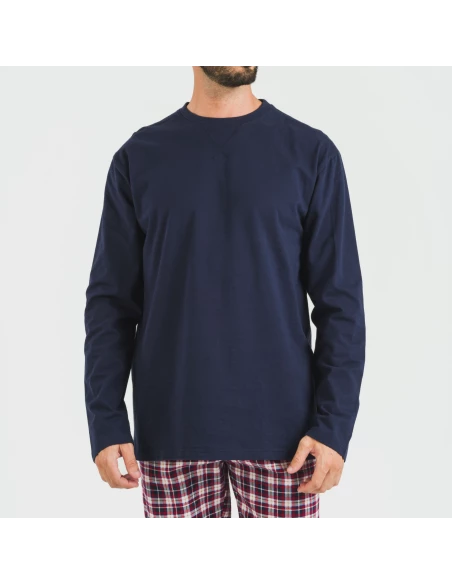Pijama hombre franela Cuadro Sergio azul marino