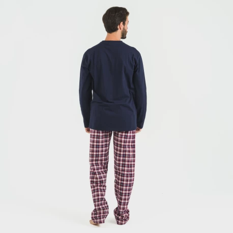 Pijama hombre franela Cuadro Sergio azul marino