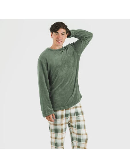 Pijama coral hombre Cuadro Noric verde