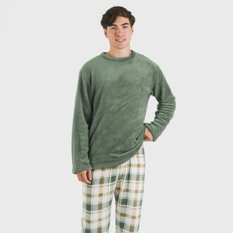 Pijama coral hombre Cuadro Noric verde