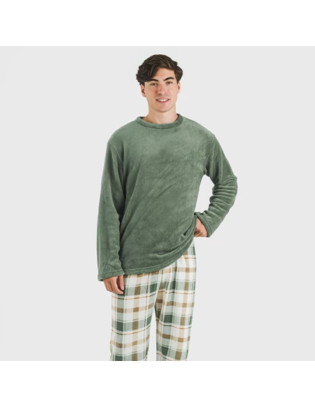 Pijama coral hombre Cuadro Noric verde