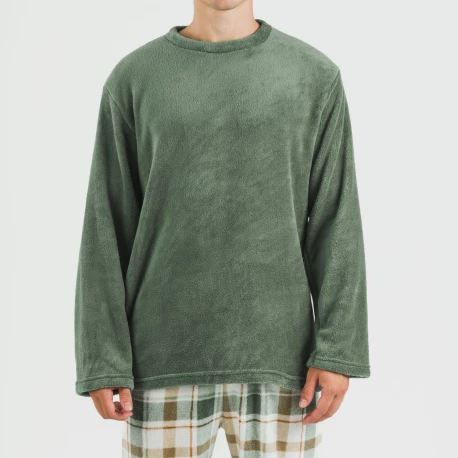 Pijama coral hombre Cuadro Noric verde