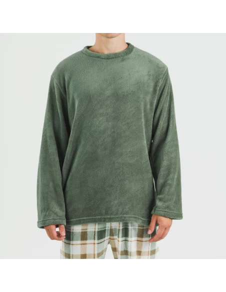 Pijama coral hombre Cuadro Noric verde