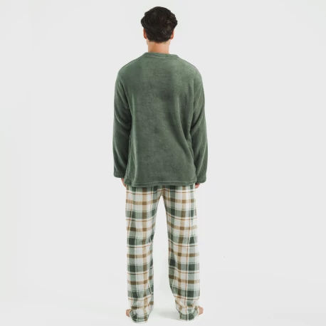 Pijama coral hombre Cuadro Noric verde