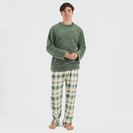 Pijama coral hombre Cuadro Noric verde