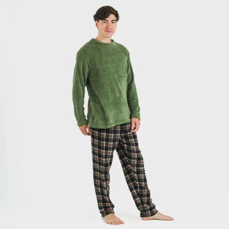 Pijama coral hombre Cuadro Frankurt verde caceria