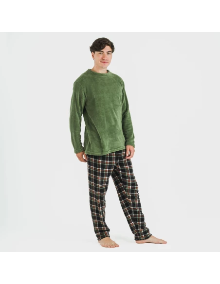 Pijama coral hombre Cuadro Frankurt verde caceria