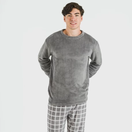Pijama coral hombre Cuadro Roberto gris