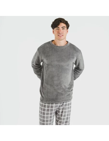 Pijama coral hombre Cuadro Roberto gris