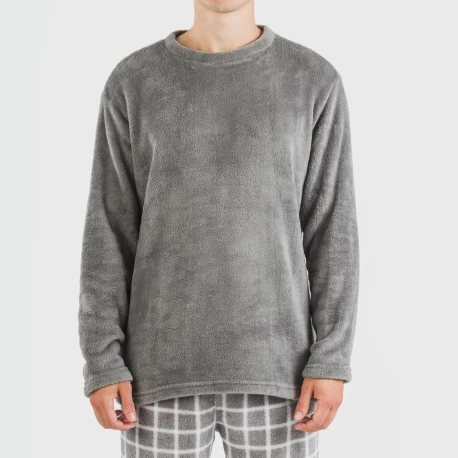 Pijama coral hombre Cuadro Roberto gris