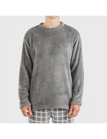 Pijama coral hombre Cuadro Roberto gris