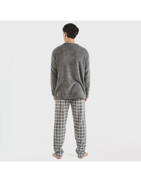 Pijama coral hombre Cuadro Roberto gris