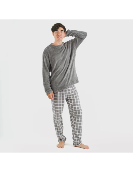 Pijama coral hombre Cuadro Roberto gris