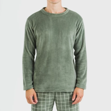 Pijama coral hombre Cuadro Pruden verde caceria