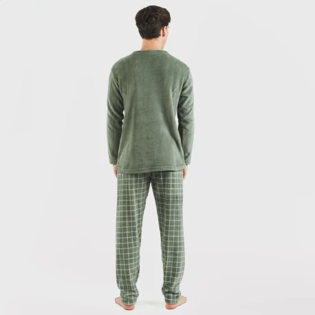 Pijama coral hombre Cuadro Pruden verde caceria