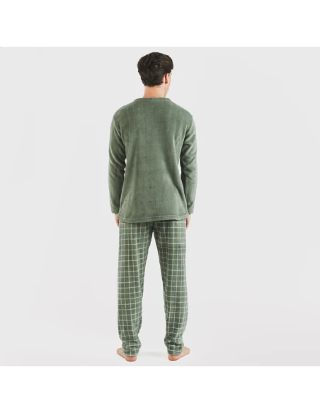 Pijama coral hombre Cuadro Pruden verde caceria