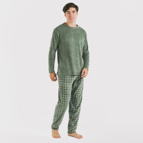 Pijama coral hombre Cuadro Pruden verde caceria