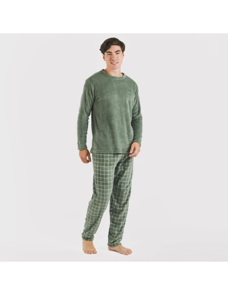 Pijama coral hombre Cuadro Pruden verde caceria