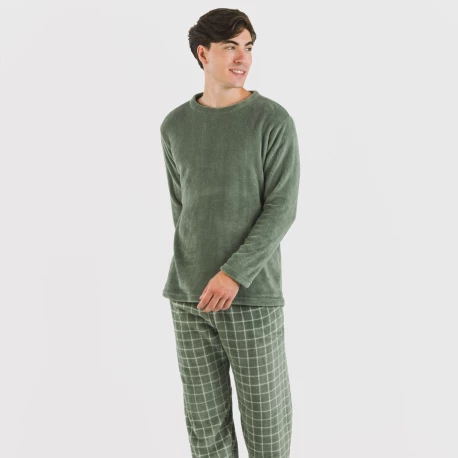 Pijama coral hombre Cuadro Pruden verde caceria