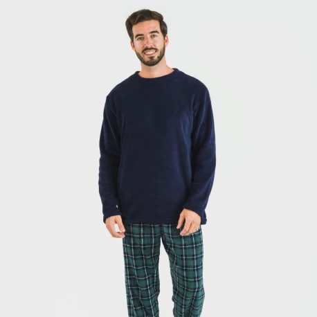 Pijama coral hombre Cuadro Ruz azul marino