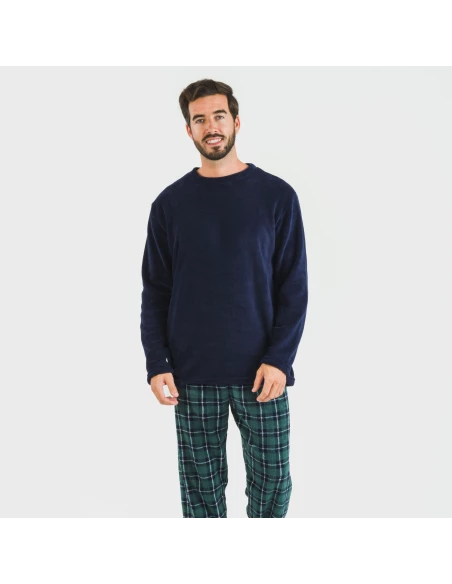 Pijama coral hombre Cuadro Ruz azul marino