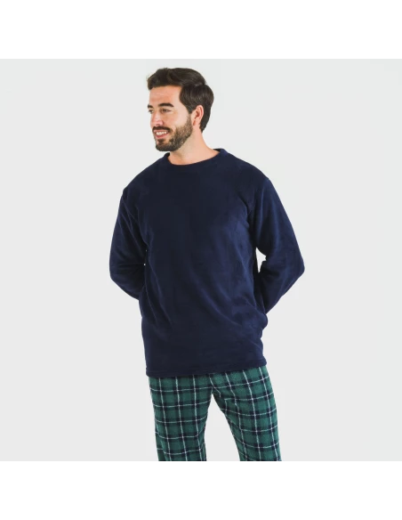 Pijama coral hombre Cuadro Ruz azul marino