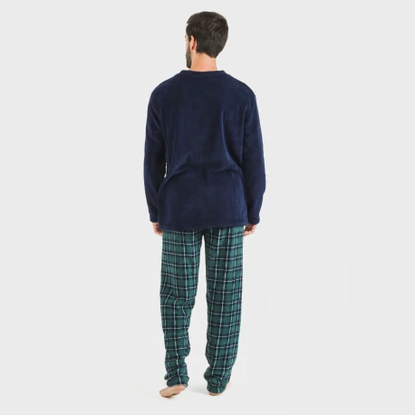 Pijama coral hombre Cuadro Ruz azul marino