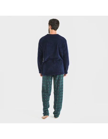 Pijama coral hombre Cuadro Ruz azul marino