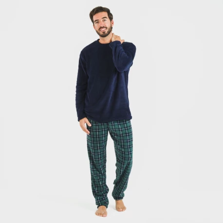 Pijama coral hombre Cuadro Ruz azul marino