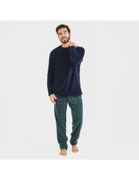 Pijama coral hombre Cuadro Ruz azul marino