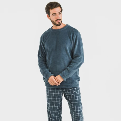 Pijama coral hombre Cuadro Pruden azul azafata