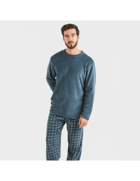 Pijama coral hombre Cuadro Pruden azul azafata