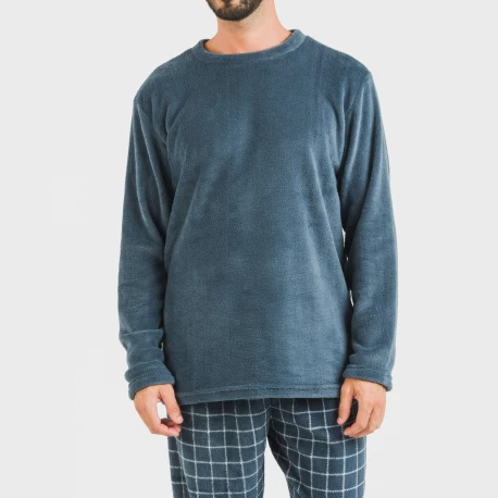 Pijama coral hombre Cuadro Pruden azul azafata