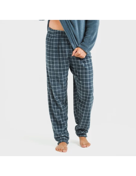 Pijama coral hombre Cuadro Pruden azul azafata