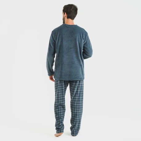 Pijama coral hombre Cuadro Pruden azul azafata