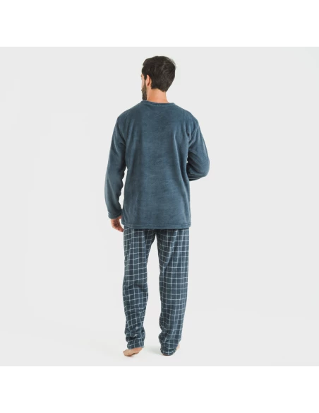 Pijama coral hombre Cuadro Pruden azul azafata