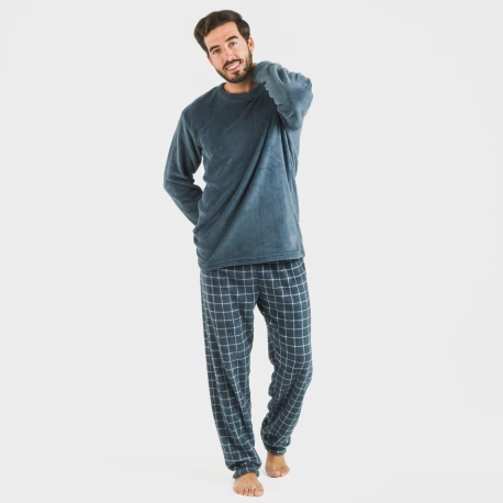 Pijama coral hombre Cuadro Pruden azul azafata