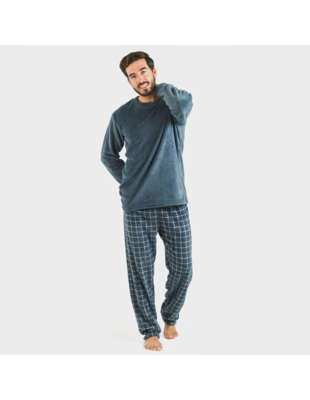 Pijama coral hombre Cuadro Pruden azul azafata