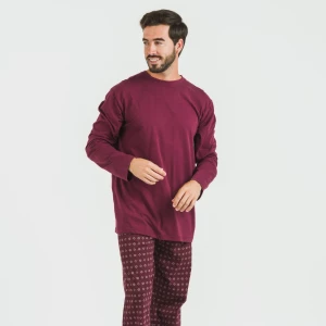 Pijama largo algodón hombre Loui burdeos