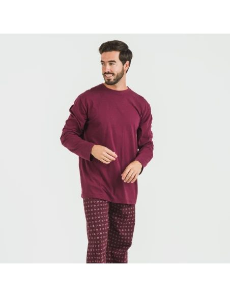 Pijama largo algodón hombre Loui burdeos