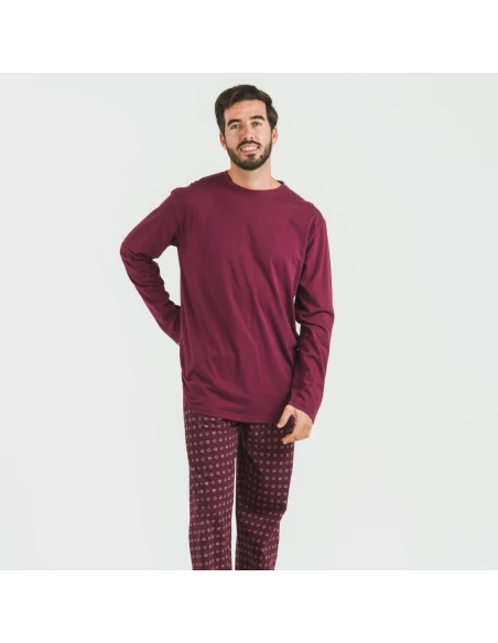 Pijama largo algodón hombre Loui burdeos
