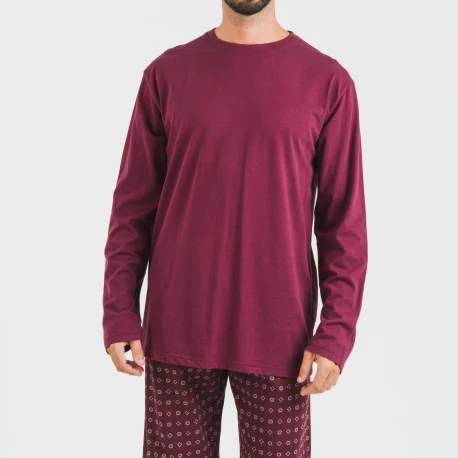 Pijama largo algodón hombre Loui burdeos