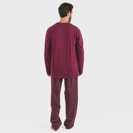 Pijama largo algodón hombre Loui burdeos
