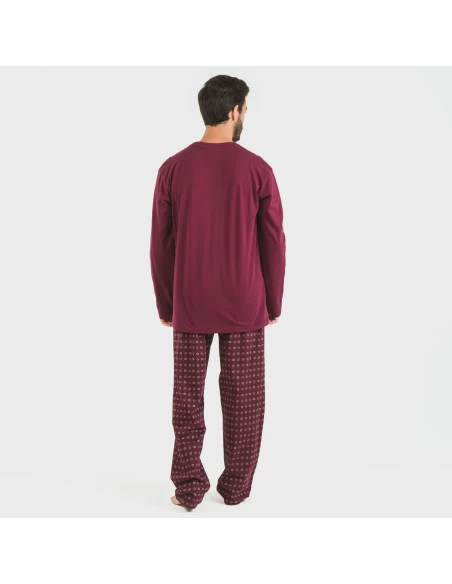 Pijama largo algodón hombre Loui burdeos