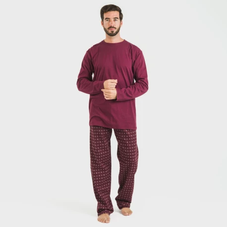 Pijama largo algodón hombre Loui burdeos