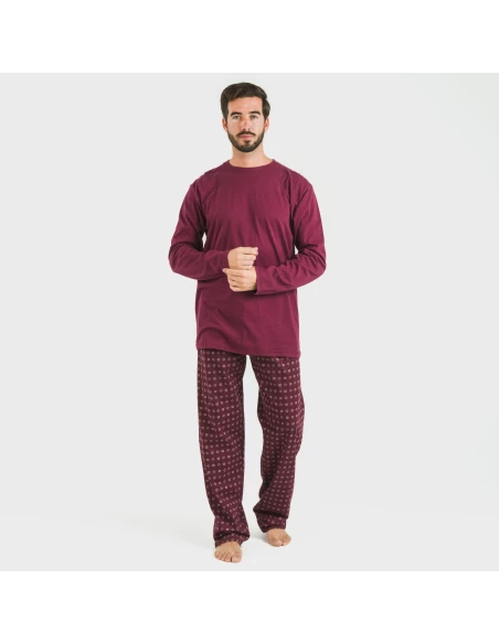 Pijama largo algodón hombre Loui burdeos