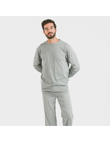 Pijama largo algodón hombre Beto gris mezcliyado